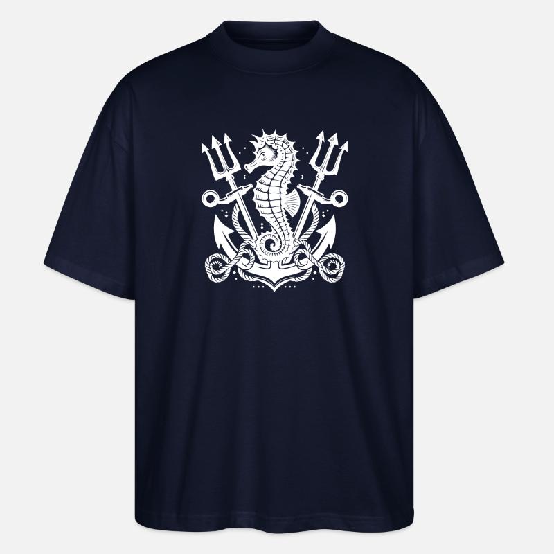 Hippocampe avec ancre et trident - T-shirt bio Blaster 2.0 coupe oversize Stanley/Stella Unisexe - marine