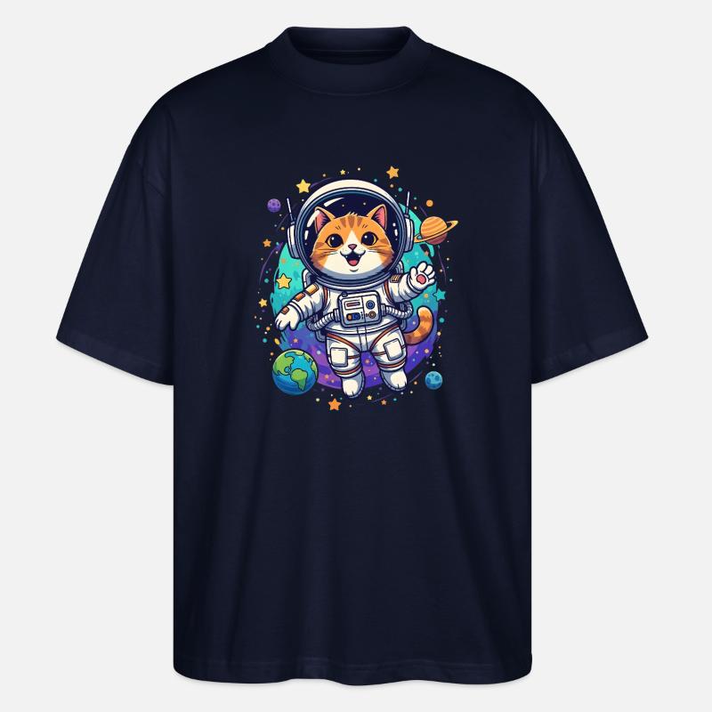 Chat astronaute dans l’espace - T-shirt bio Blaster 2.0 coupe oversize Stanley/Stella Unisexe - marine