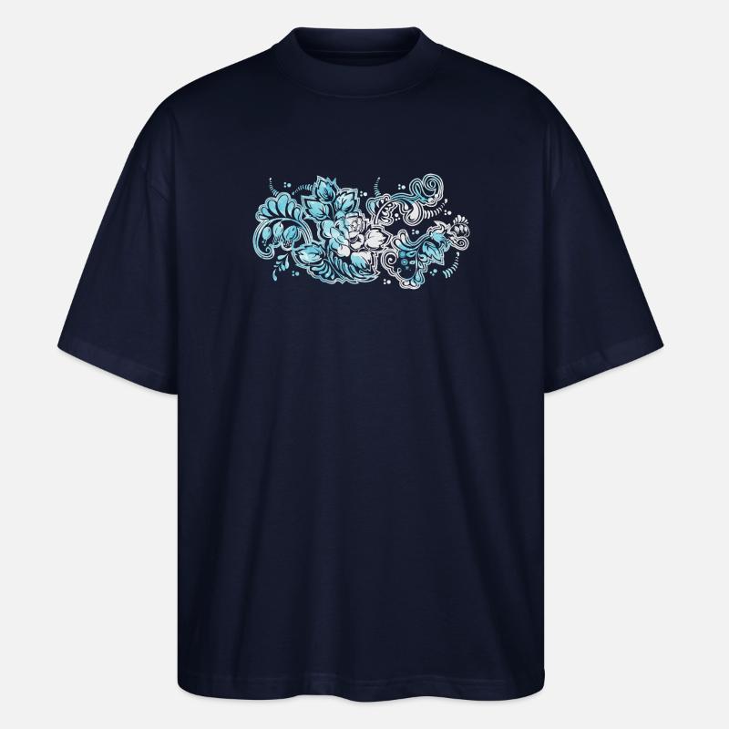 Blue Flower Pattern - Stanley/Stella Oversized Unisex Organic T-shirt Blaster 2.0 - navy