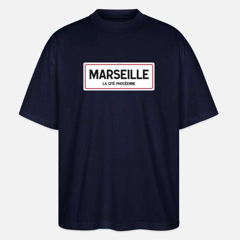 Ortsschild von Marseille - Stanley/Stella Oversized Unisex Bio T-Shirt Blaster 2.0 - Navy