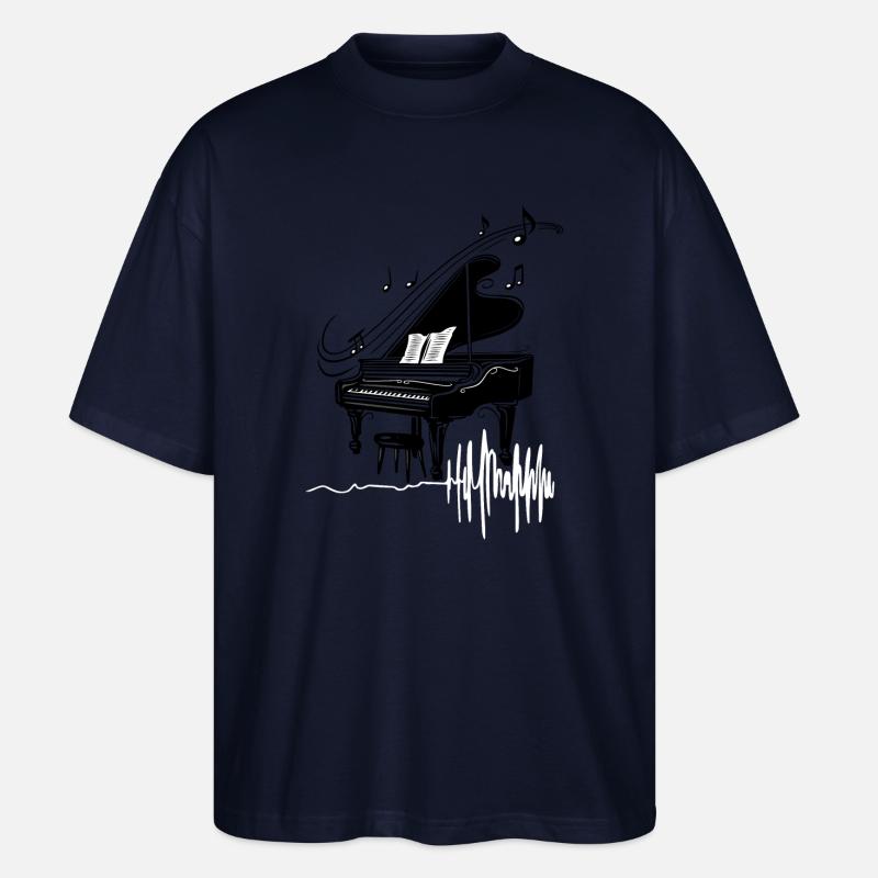 Herzschlag Piano Klavier Herzfrequenz - Stanley/Stella Oversized Unisex Bio T-Shirt Blaster 2.0 - Navy