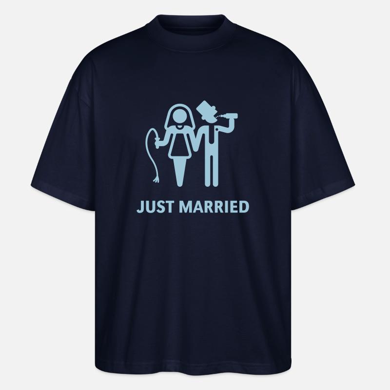 Just Married (Peitsche und Bier) - Stanley/Stella Oversized Unisex Bio T-Shirt Blaster 2.0 - Navy