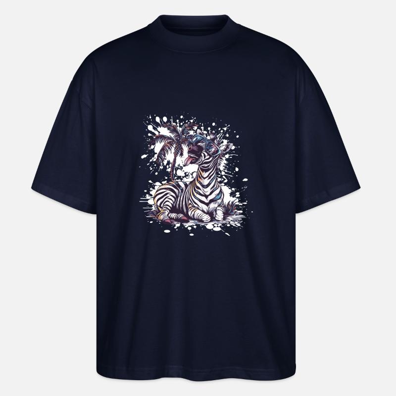 Zebra Island Palm Tree - Stanley/Stella Oversized Unisex Organic T-shirt Blaster 2.0 - navy