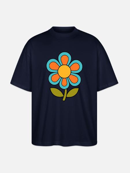 70s flower pattern retro flowerpower - Stanley/Stella Oversized Unisex Organic T-shirt Blaster 2.0 - navy