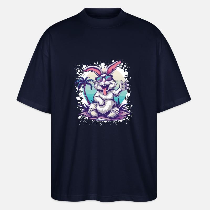 Rabbit Island Palm Tree - Stanley/Stella Oversized Unisex Organic T-shirt Blaster 2.0 - navy