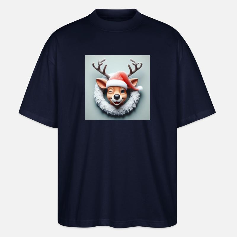 Lachendes Rentier mit Kranz - Stanley/Stella Oversized Unisex Bio T-Shirt Blaster 2.0 - Navy