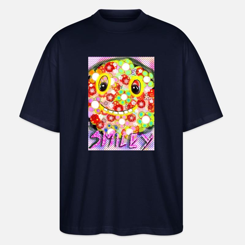 Bunte Pixel-Silhouette mit Smile - Stanley/Stella Oversized Unisex Bio T-Shirt Blaster 2.0 - Navy