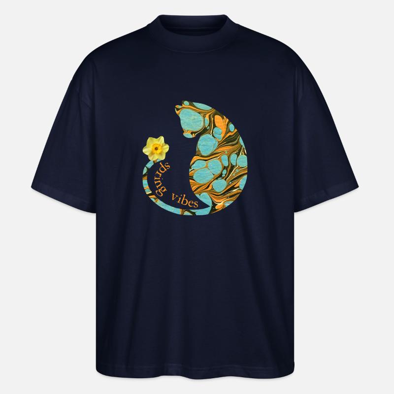 Cat with flower E 204 - Stanley/Stella Oversized Unisex Organic T-shirt Blaster 2.0 - navy