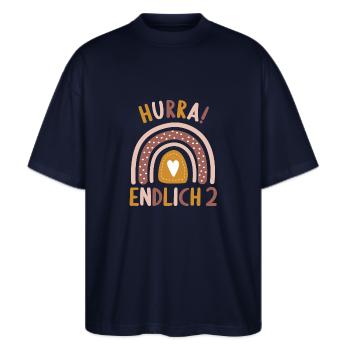 2 Jahre Geburtstagskind Regenbogen 2. Geburtstag - Stanley/Stella Oversized Unisex Bio T-Shirt Blaster 2.0 - Navy - Vorne - Alina (178cm) & Michal (187cm)