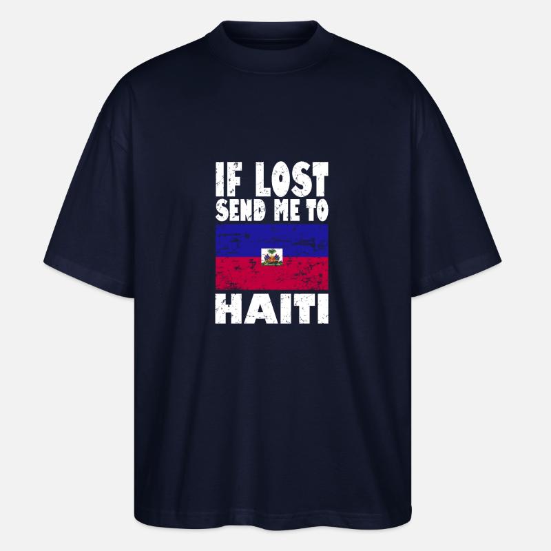 Slogan du drapeau d’Haïti - T-shirt bio Blaster 2.0 coupe oversize Stanley/Stella Unisexe - marine