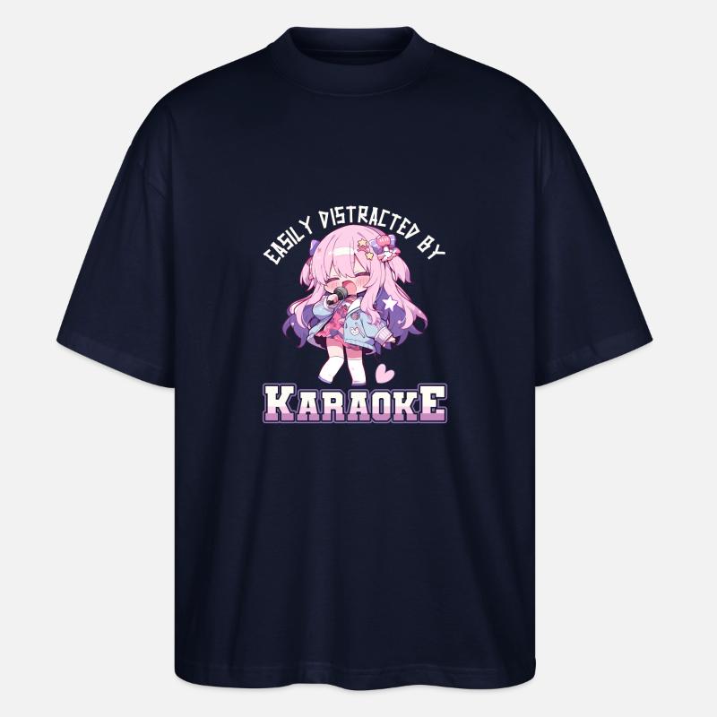 Easily distracted by Karaoke - Stanley/Stella Oversized Unisex Bio T-Shirt Blaster 2.0 - Navy