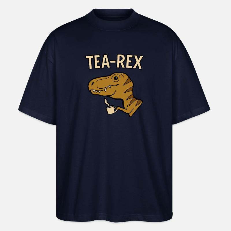 Tea Rex Dinosaur with Cup - Stanley/Stella Oversized Unisex Organic T-shirt Blaster 2.0 - navy