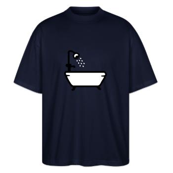Badewanne - Dusche - Stanley/Stella Oversized Unisex Bio T-Shirt Blaster 2.0 - Navy - Vorne - Alina (178cm) & Michal (187cm)