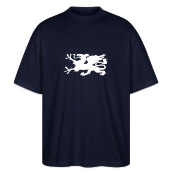 HRO Greif - Stanley/Stella Oversized Unisex Bio T-Shirt Blaster 2.0 - Navy - Vorne - Alina (178cm) & Michal (187cm)