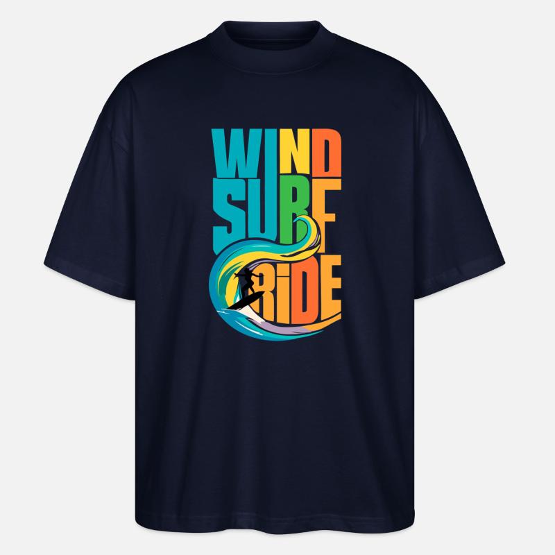 Farbenfrohe Windsurf-Ride-Action-Kunst - Lebendige Gewässer - Stanley/Stella Oversized Unisex Bio T-Shirt Blaster 2.0 - Navy
