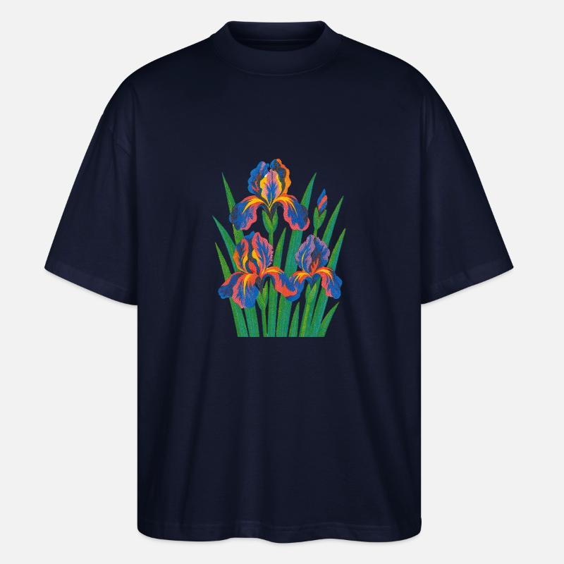 Retro Iris Blumige Blüte - Stanley/Stella Oversized Unisex Bio T-Shirt Blaster 2.0 - Navy