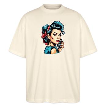 Rockabilly / Pin-up Girl / Frauenpower / 50er - Stanley/Stella Oversized Unisex Bio T-Shirt Blaster 2.0 - Natur - Vorne - Alina (178cm) & Michal (187cm)
