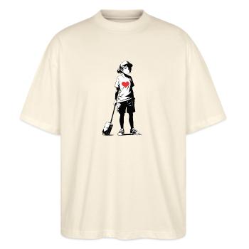 Streetart Mädchen 4534922 - Stanley/Stella Oversized Unisex Bio T-Shirt Blaster 2.0 - Natur - Vorne - Alina (178cm) & Michal (187cm)
