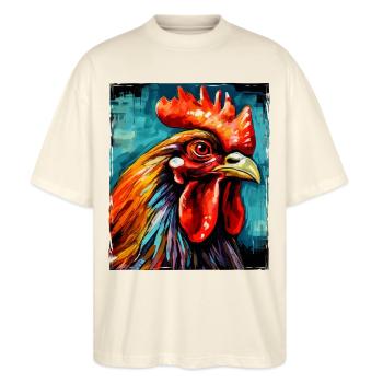 Hahn Porträt - Stanley/Stella Oversized Unisex Bio T-Shirt Blaster 2.0 - Natur - Vorne - Alina (178cm) & Michal (187cm)