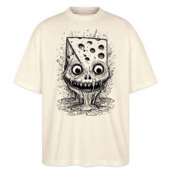 Humorvoller Käse-Schreck Raclette Party Shirt - Stanley/Stella Oversized Unisex Bio T-Shirt Blaster 2.0 - Natur - Vorne - Alina (178cm) & Michal (187cm)