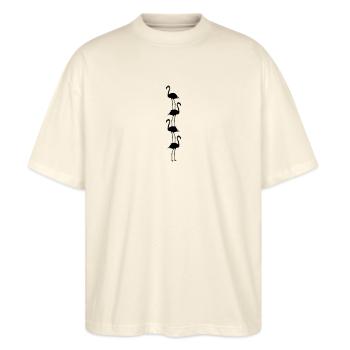 Flamingos Tiere - Stanley/Stella Oversized Unisex Bio T-Shirt Blaster 2.0 - Natur - Vorne - Alina (178cm) & Michal (187cm)