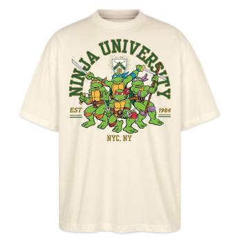 Teenage Mutant Ninja Turtles Ninja University - Stanley/Stella Oversized Unisex Bio T-Shirt Blaster 2.0 - Natur - Vorne - Alina (178cm) & Michal (187cm)