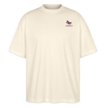 Ich jage meinem Schicksal hinterher wie ein wildes Pferd - Stanley/Stella Oversized Unisex Bio T-Shirt Blaster 2.0 - Natur - Vorne - Alina (178cm) & Michal (187cm)