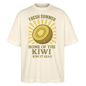 Kiwi Vintage Fruit Stand - Stanley/Stella Oversized Unisex Bio T-Shirt Blaster 2.0 - Natur - Vorne - Alina (178cm) & Michal (187cm)
