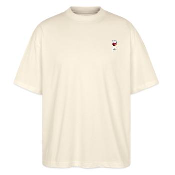 Frankenwaldshirts - Weinglas Motiv - Stanley/Stella Oversized Unisex Bio T-Shirt Blaster 2.0 - Natur - Vorne - Alina (178cm) & Michal (187cm)