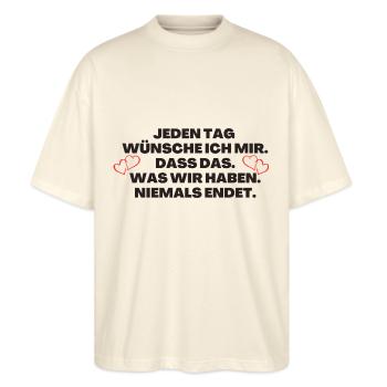 Ich liebe dich Lieblingsmensch - Stanley/Stella Oversized Unisex Bio T-Shirt Blaster 2.0 - Natur - Vorne - Alina (178cm) & Michal (187cm)