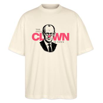Bundesclown - Stanley/Stella Oversized Unisex Bio T-Shirt Blaster 2.0 - Natur - Vorne - Alina (178cm) & Michal (187cm)
