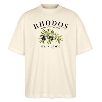 Rhodos Griechenland Urlaub Oliven - Stanley/Stella Oversized Unisex Bio T-Shirt Blaster 2.0 - Natur - Vorne - Alina (178cm) & Michal (187cm)
