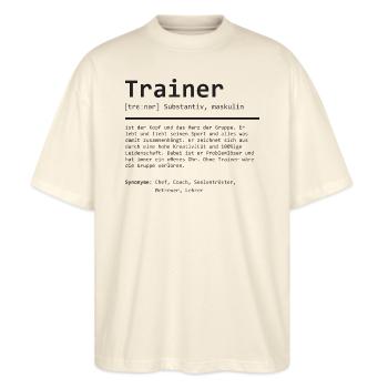 Trainer | Definition | Grammatik - Stanley/Stella Oversized Unisex Bio T-Shirt Blaster 2.0 - Natur - Vorne - Alina (178cm) & Michal (187cm)