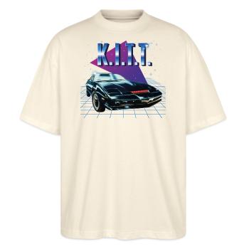Knight Rider KITT Puple Hintergrund - Stanley/Stella Oversized Unisex Bio T-Shirt Blaster 2.0 - Natur - Vorne - Alina (178cm) & Michal (187cm)