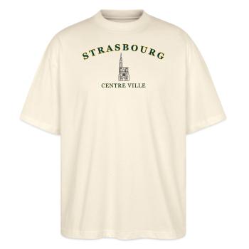 Stadtzentrum von Straßburg - Stanley/Stella Oversized Unisex Bio T-Shirt Blaster 2.0 - Natur - Vorne - Alina (178cm) & Michal (187cm)