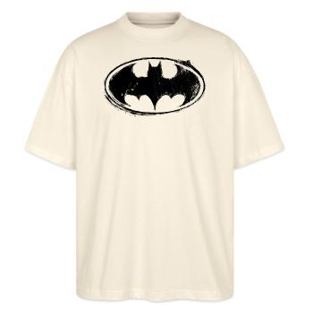 Batman Logo black retro - Stanley/Stella Oversized Unisex Bio T-Shirt Blaster 2.0 - Natur - Vorne - Alina (178cm) & Michal (187cm)