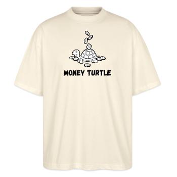 Money Turtle Spardose und Sparschwein - Stanley/Stella Oversized Unisex Bio T-Shirt Blaster 2.0 - Natur - Vorne - Alina (178cm) & Michal (187cm)