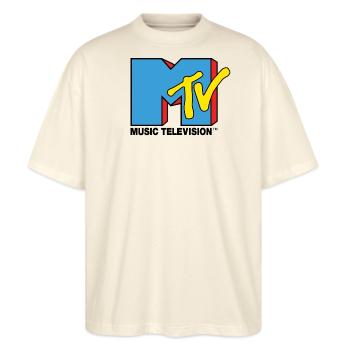 MTV Music Television Klassiches Logo - Stanley/Stella Oversized Unisex Bio T-Shirt Blaster 2.0 - Natur - Vorne - Alina (178cm) & Michal (187cm)