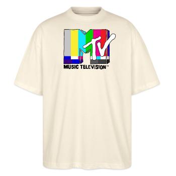 MTV Music Television TV-Statik-Logo - Stanley/Stella Oversized Unisex Bio T-Shirt Blaster 2.0 - Natur - Vorne - Alina (178cm) & Michal (187cm)