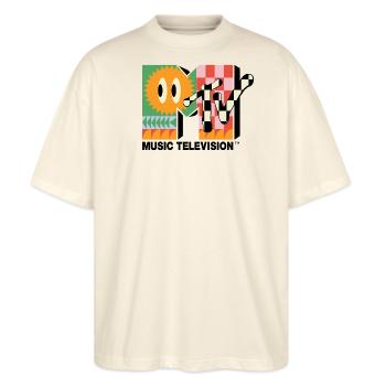 MTV Music Television Buntes Logo Mit Sonne - Stanley/Stella Oversized Unisex Bio T-Shirt Blaster 2.0 - Natur - Vorne - Alina (178cm) & Michal (187cm)