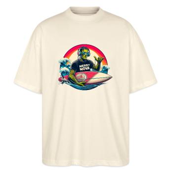 Franky Surfen - Stanley/Stella Oversized Unisex Bio T-Shirt Blaster 2.0 - Natur - Vorne - Alina (178cm) & Michal (187cm)