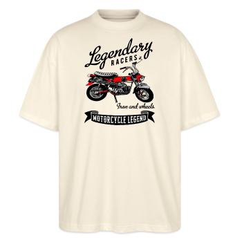 Kult Moped Mokick Mofa Dax - Stanley/Stella Oversized Unisex Bio T-Shirt Blaster 2.0 - Natur - Vorne - Alina (178cm) & Michal (187cm)