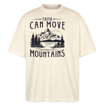 Faith can move Mountains, christliches Geschenk. - Stanley/Stella Oversized Unisex Bio T-Shirt Blaster 2.0 - Natur - Vorne - Alina (178cm) & Michal (187cm)