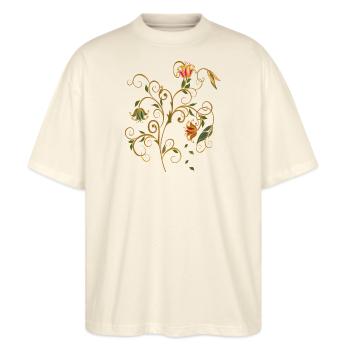 Blumenranke - Stanley/Stella Oversized Unisex Bio T-Shirt Blaster 2.0 - Natur - Vorne - Alina (178cm) & Michal (187cm)