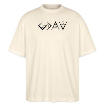 Gott ist größer als Deine Höhen und Tiefen - Stanley/Stella Oversized Unisex Bio T-Shirt Blaster 2.0 - Natur - Vorne - Alina (178cm) & Michal (187cm)