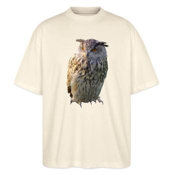 Eule - Stanley/Stella Oversized Unisex Bio T-Shirt Blaster 2.0 - Natur - Vorne - Alina (178cm) & Michal (187cm)