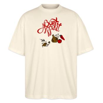 Bon Appetit Gemüse vegetarisch - Stanley/Stella Oversized Unisex Bio T-Shirt Blaster 2.0 - Natur - Vorne - Alina (178cm) & Michal (187cm)