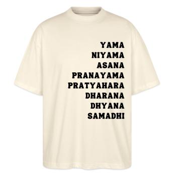Pfad des Yoga - Stanley/Stella Oversized Unisex Bio T-Shirt Blaster 2.0 - Natur - Vorne - Alina (178cm) & Michal (187cm)