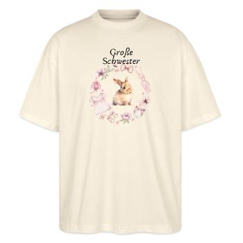 Große Schwester - Stanley/Stella Oversized Unisex Bio T-Shirt Blaster 2.0 - Natur - Vorne - Alina (178cm) & Michal (187cm)