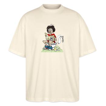 Zeitungslesen auf dem Klo - Stanley/Stella Oversized Unisex Bio T-Shirt Blaster 2.0 - Natur - Vorne - Alina (178cm) & Michal (187cm)